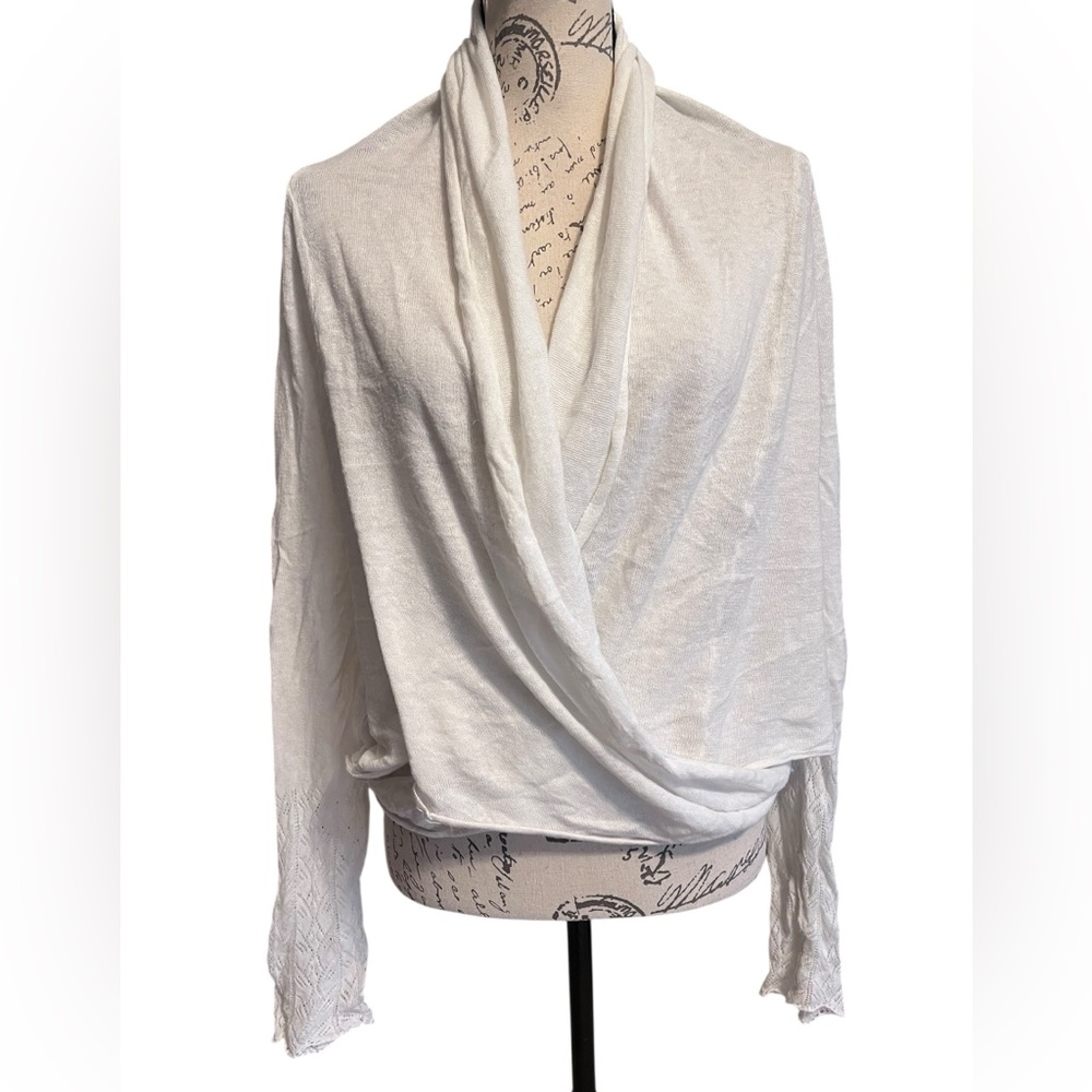 Anthropologie Moth Cardigan Wrap Mixed Stitch Crochet Linen Cotton Shawl Large